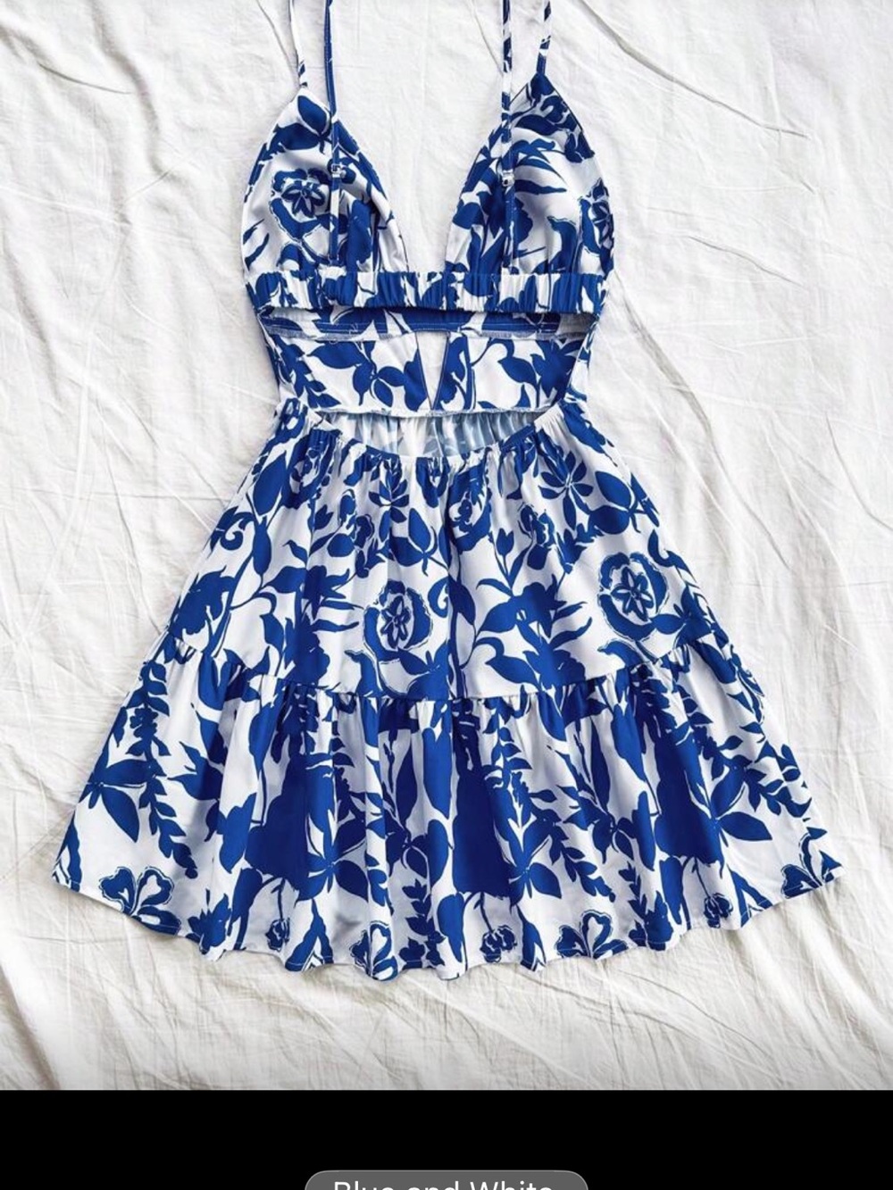 Blue and White Floral Cutout Sundress
